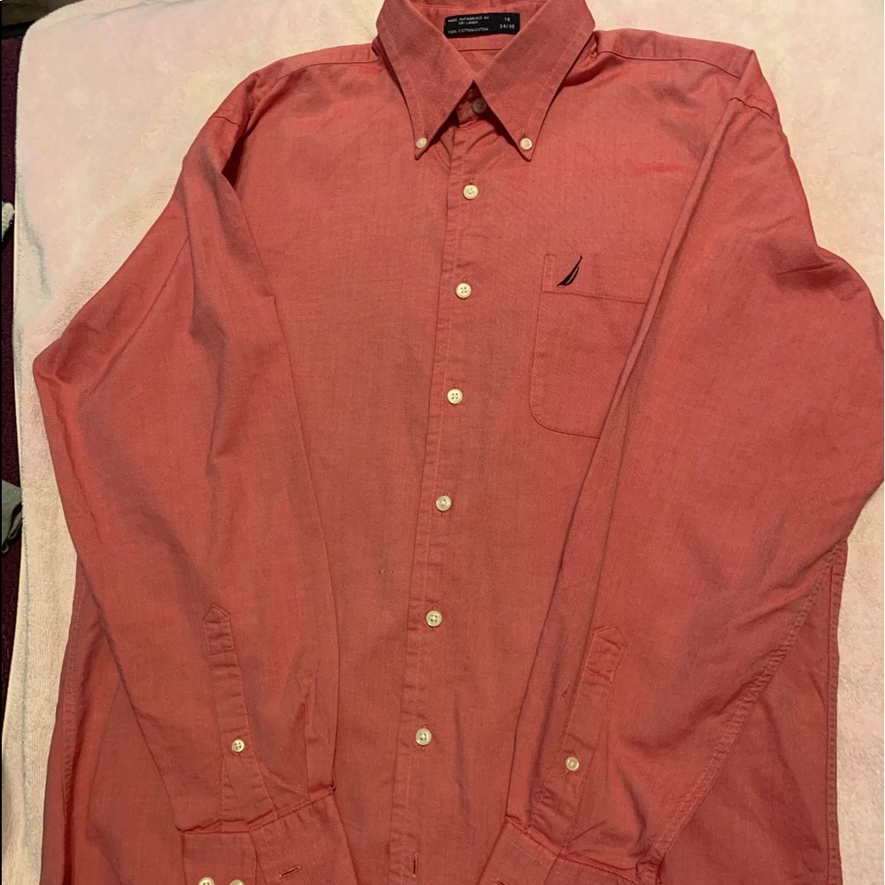 Red button down